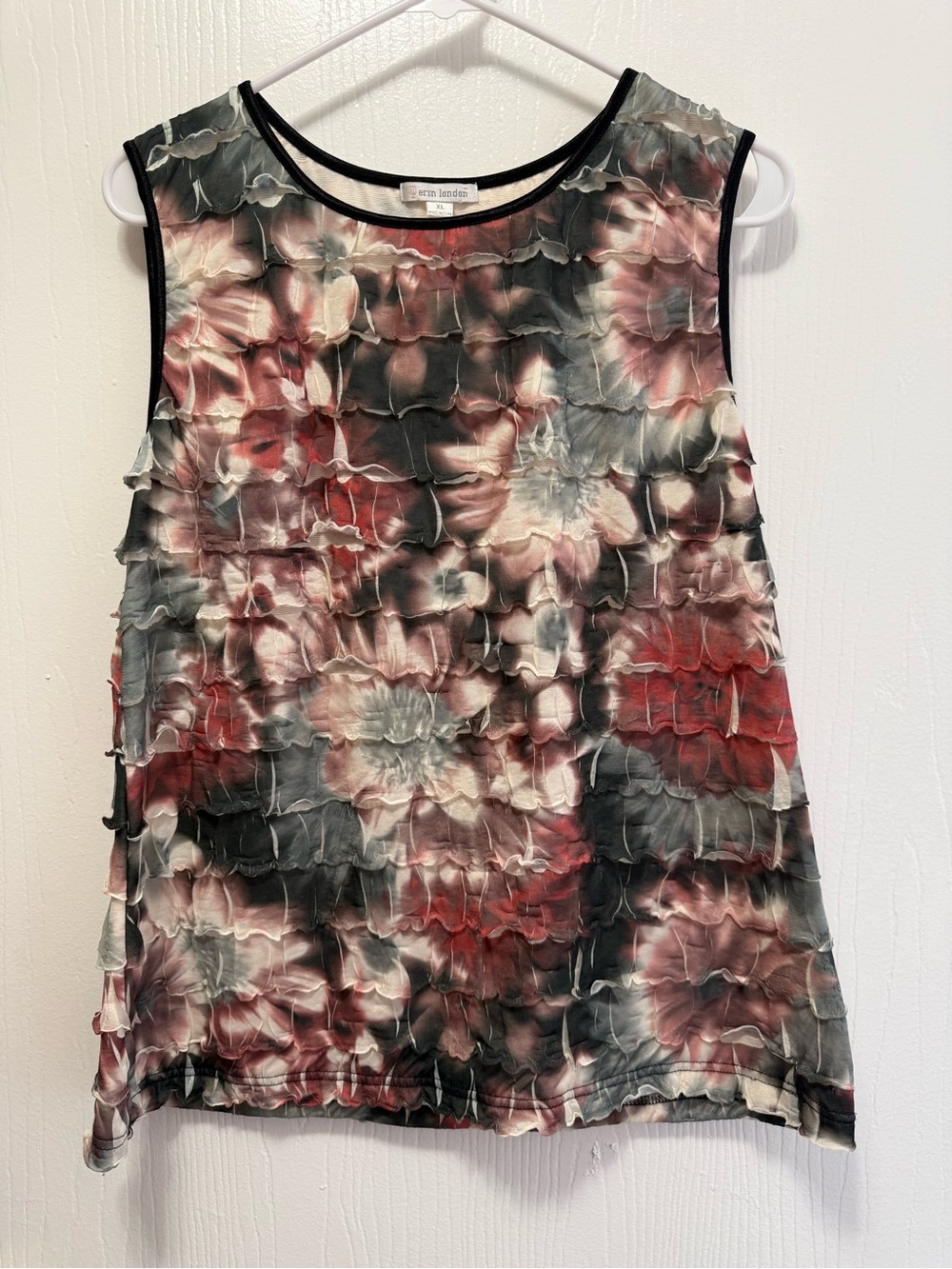 Erin London Y2K Whimsigoth Layered Ruffle Tank Top Abstract Floral Grunge XL